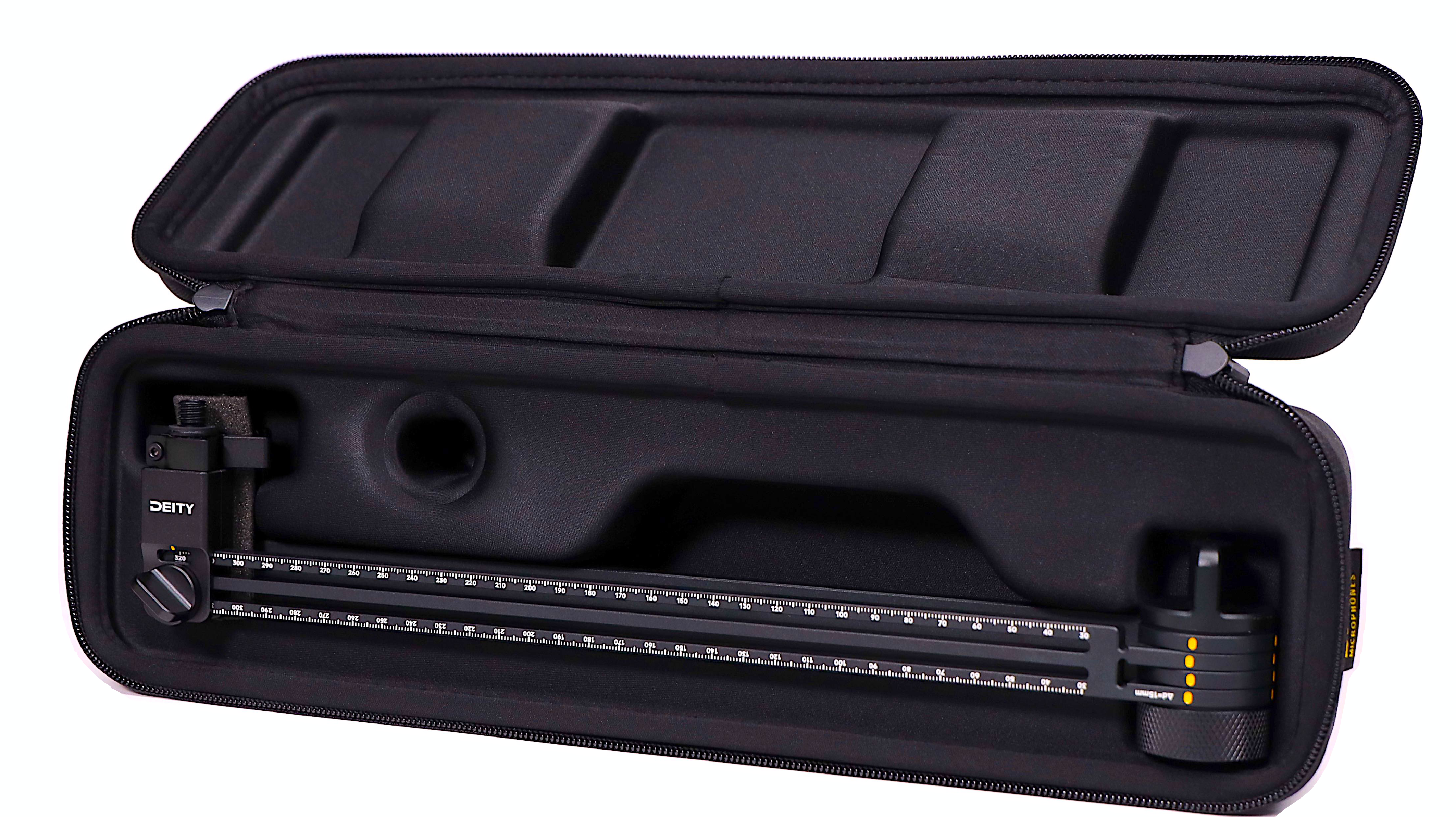 Deity AMB1 folded inside its included hard carrying case