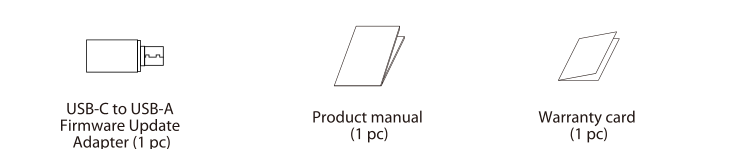 BP-TRX accessories: USB-C to USB-A firmware update adapter, product manual, warranty card