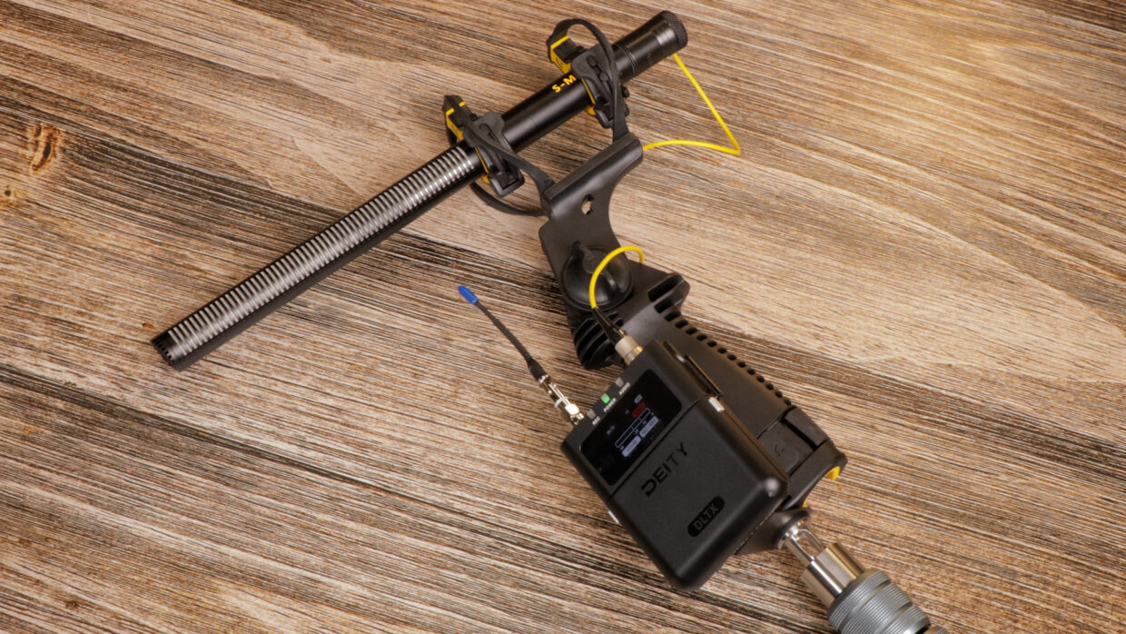 Deity DLTX on boom pole connected to S-mic 3