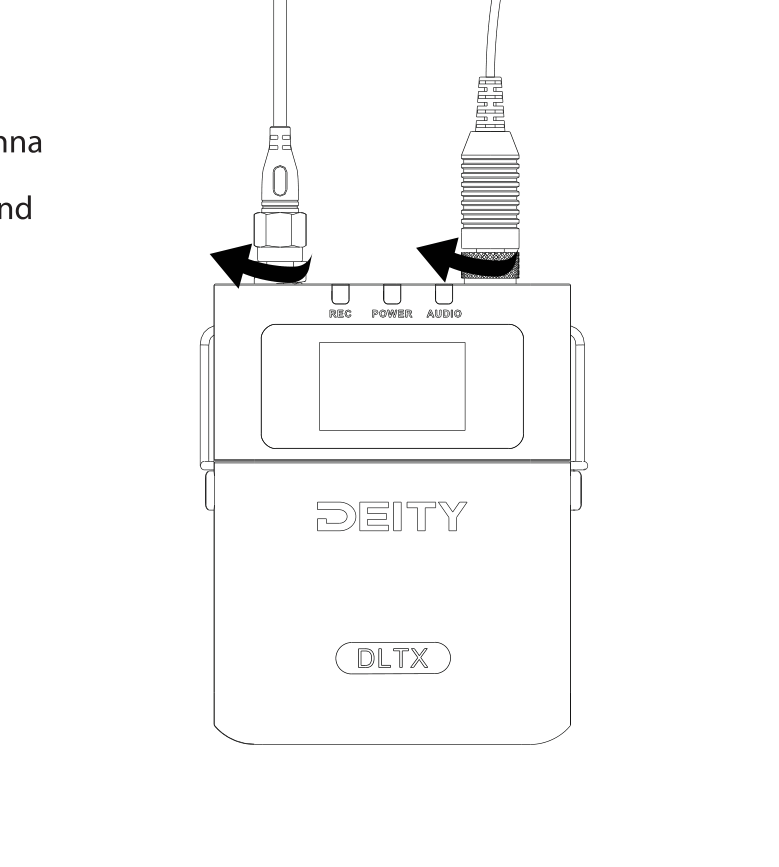 Threading the SMA antenna and Lemo mic cable onto the top of the DLTX