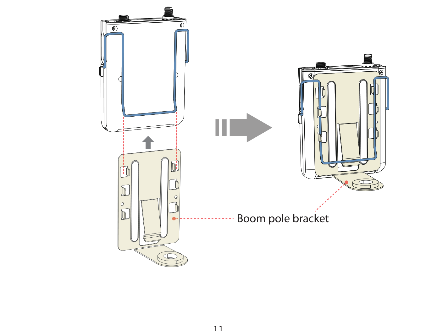 Sliding the DLTX onto the boom pole bracket