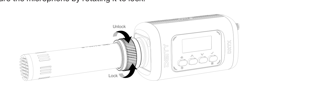 Locking a shotgun microphone into the DXTX XLR connector