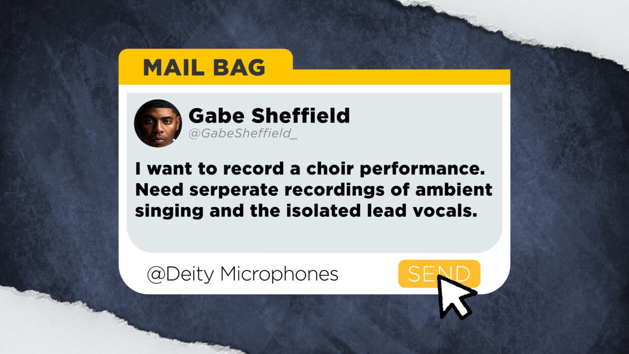 Gabe Sheffield asks, “I want to record a choir performance. Need separate recordings of ambient singing and the isolated vocals."
