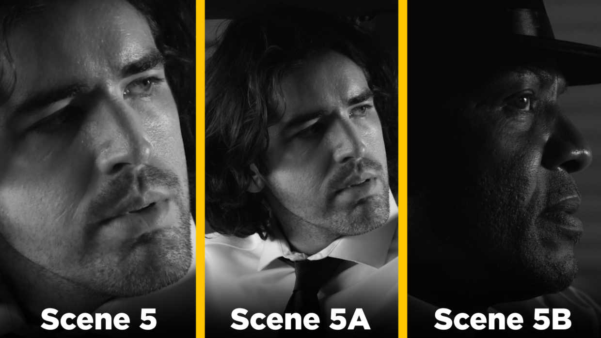 3 different shots from the same movie. Example of scene setups