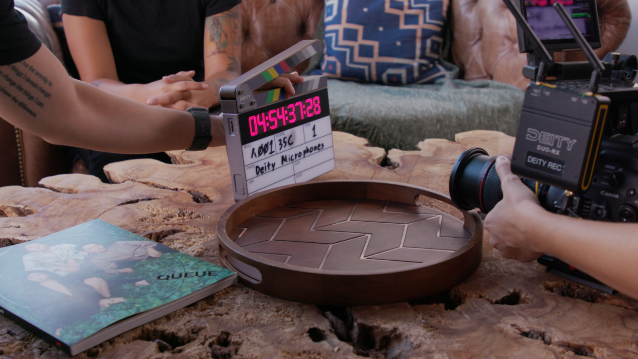 Deity TC-SL1 timecode slate. 2nd AC marking a take using MOS
