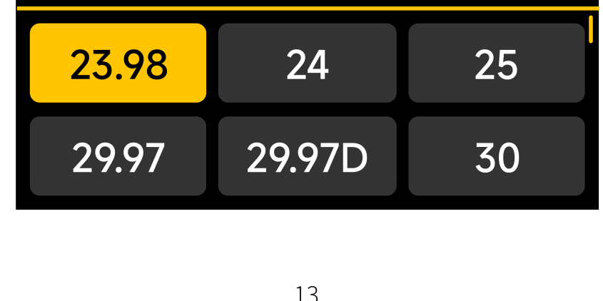 PR-2 FPS selection screen showing 23.98, 24, 25, 29.97, 29.97D, 30