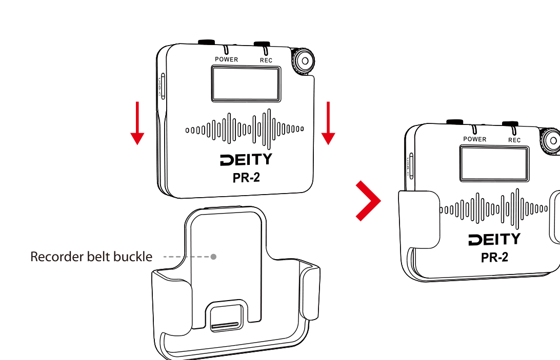 Sliding the PR-2 into the recorder belt buckle