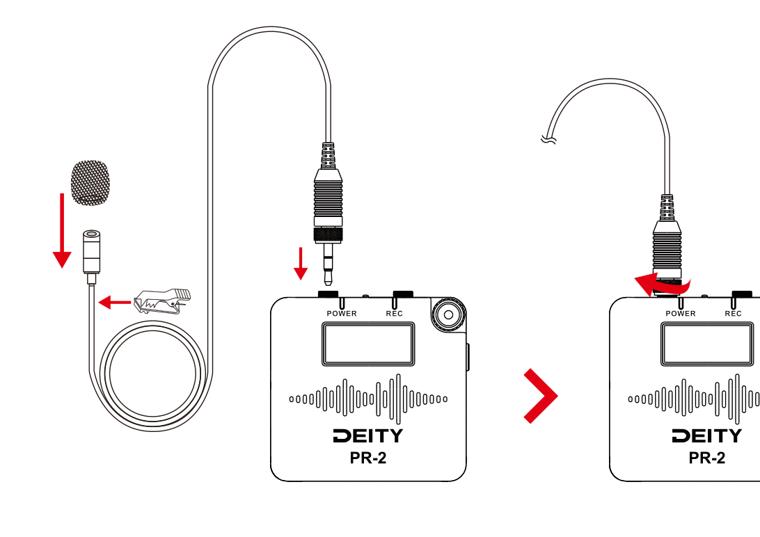 Installing the W.Lav Pro lavalier into the PR-2 3.5mm input jack