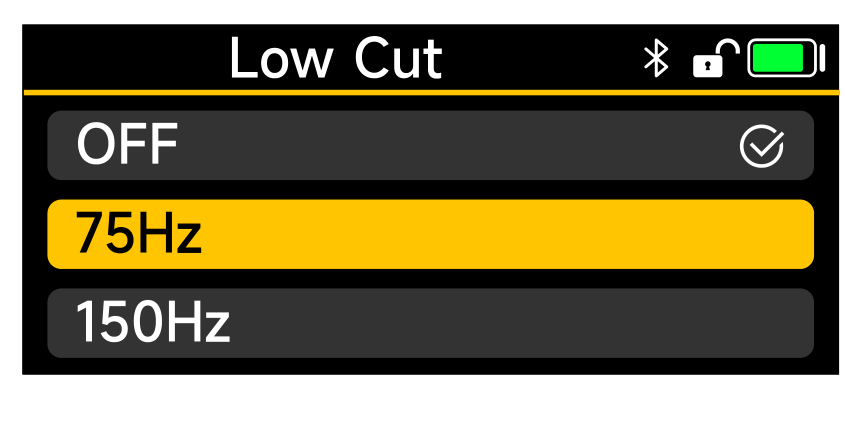 PR-2 Low Cut selection: OFF, 75Hz, 150Hz