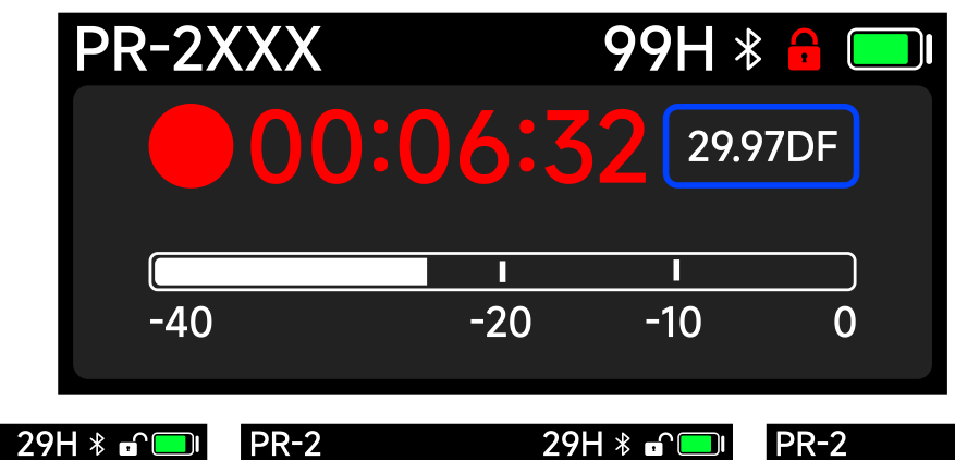 PR-2 actively recording, shown with a red dot and elapsed timer