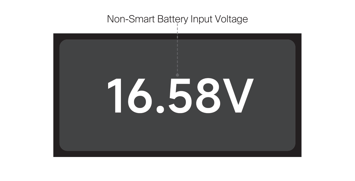 SPD mini non-smart battery screen showing 16.58V input voltage