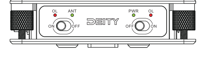 SRD mini top panel with the ANT and PWR LEDs lit green and the OL overload LEDs shown red