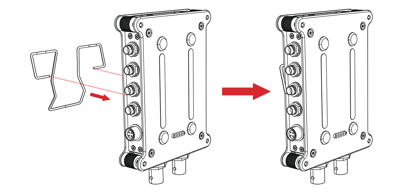 Inserting the steel wire clip into the mounting holes on the side of the SRD mini body
