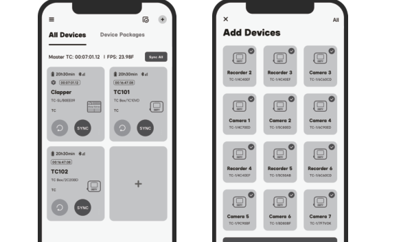 Sidus Audio app All Devices list and Add Devices screen