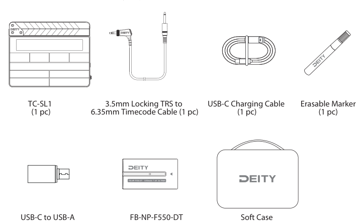 TC-SL1 EU version packing list with 3.5mm Locking TRS to 6.35mm timecode cable