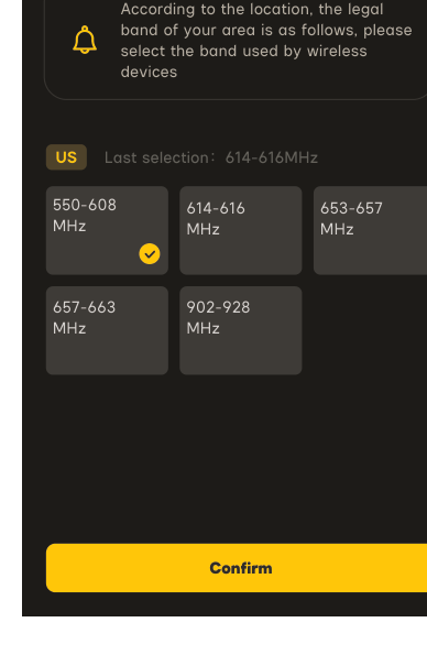 Sidus Audio Set Channel screen showing the legal UHF bands for the US region