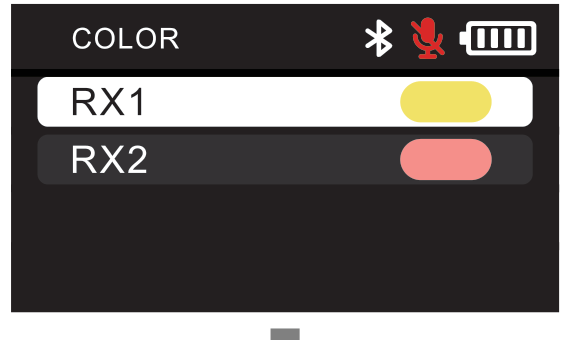 D2RX COLOR screen assigning a yellow mark to RX1 and a red mark to RX2