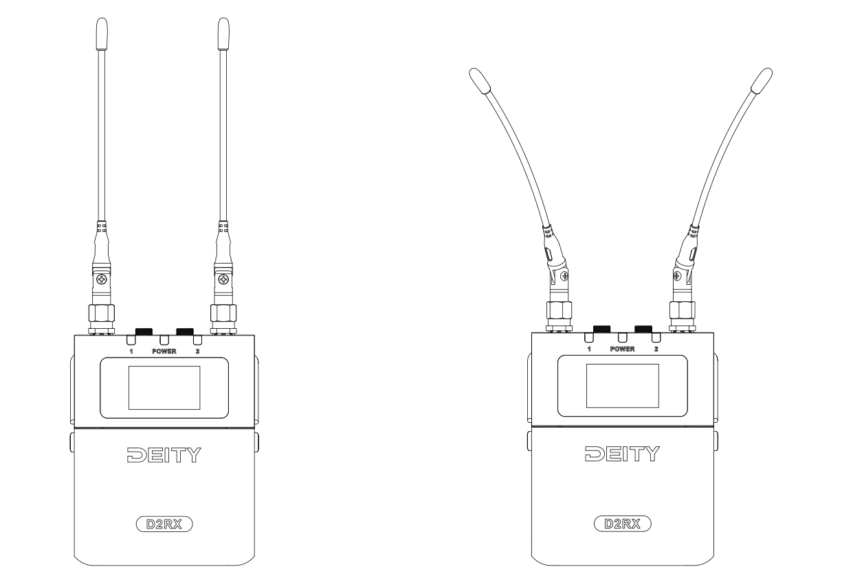 Recommended D2RX antenna angles: antennas spread apart in a V shape