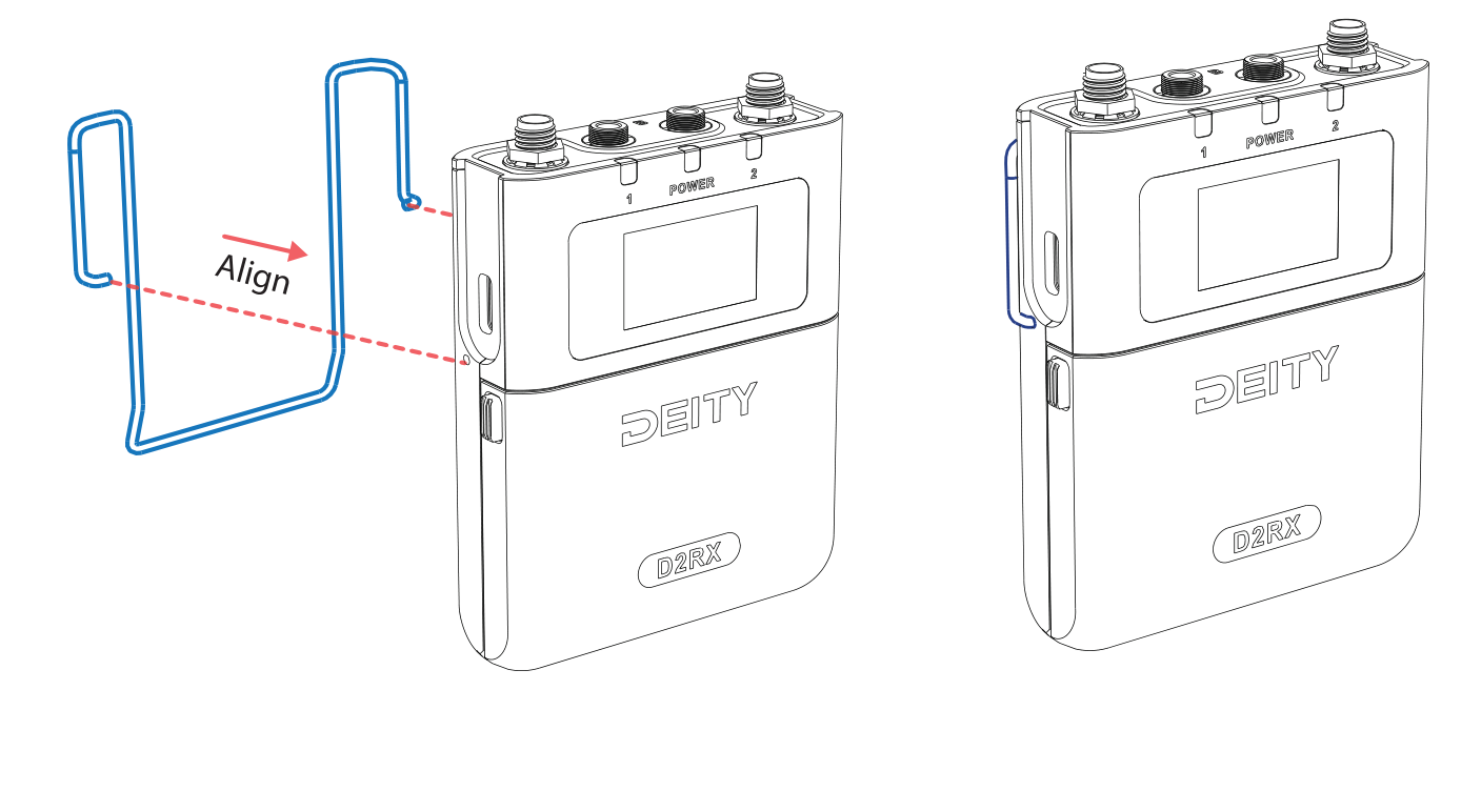 Aligning and inserting the back clip into the installation holes on both sides of the D2RX