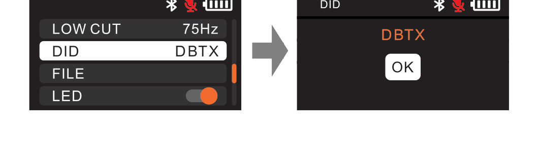 DBTX DID menu item set to DBTX and the DID editing screen with an OK button