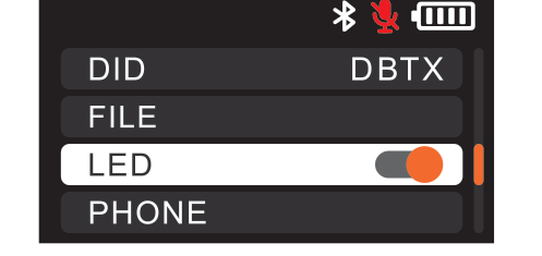 DBTX LED menu item with its toggle switch